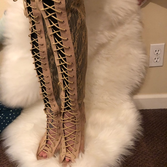 cape robbins Shoes - Laced up knee high booties